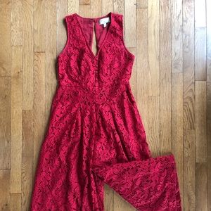 Red lace Anthropologie jumpsuit in size 0